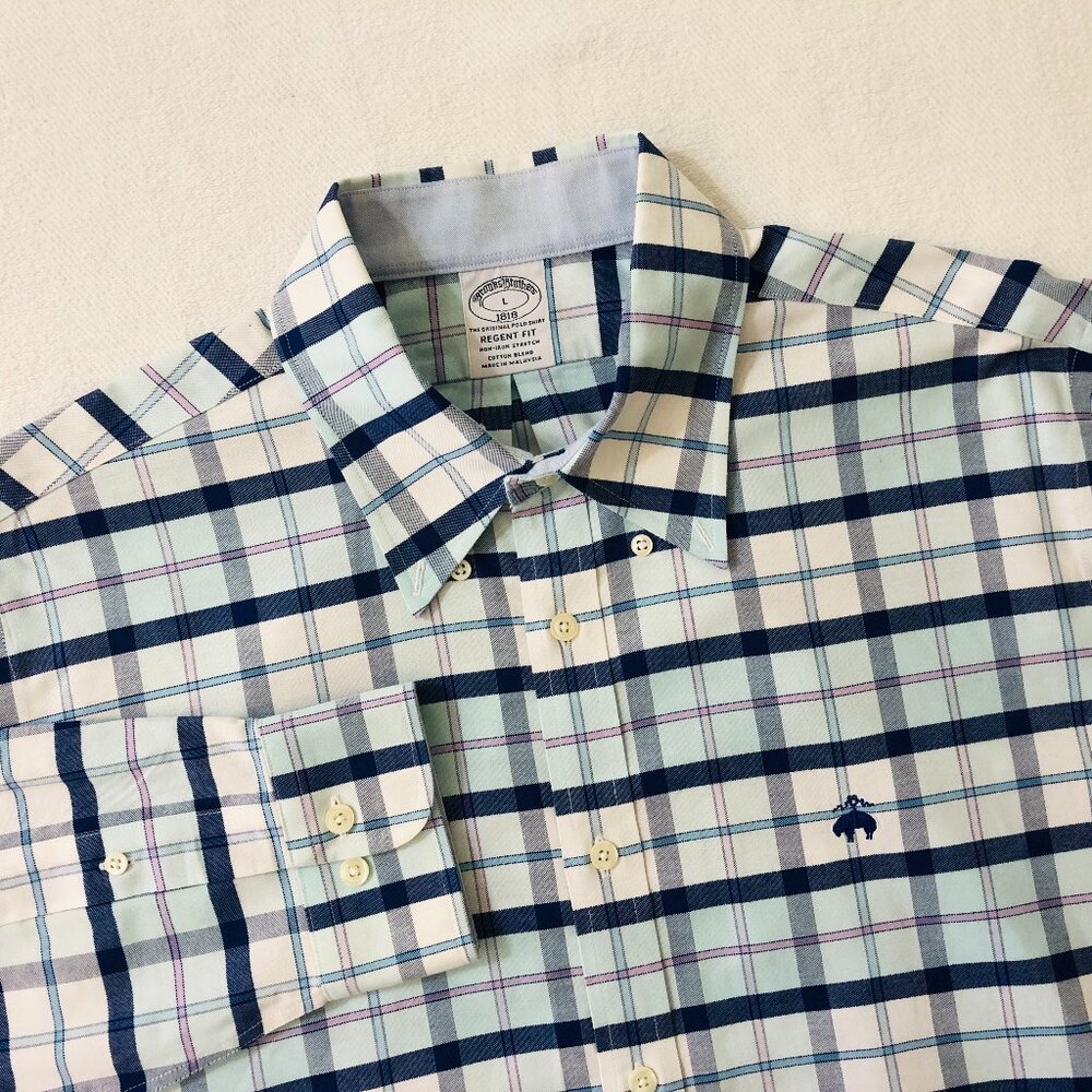 Brooks Brothers Regent Fit Men's Size Large Oxford‎ Plaid Button Up Shirt
